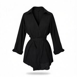 Pretty Lavish Black Cotton Linen Blend Mini Blazer Dress Sz 6 Editorial Capsule